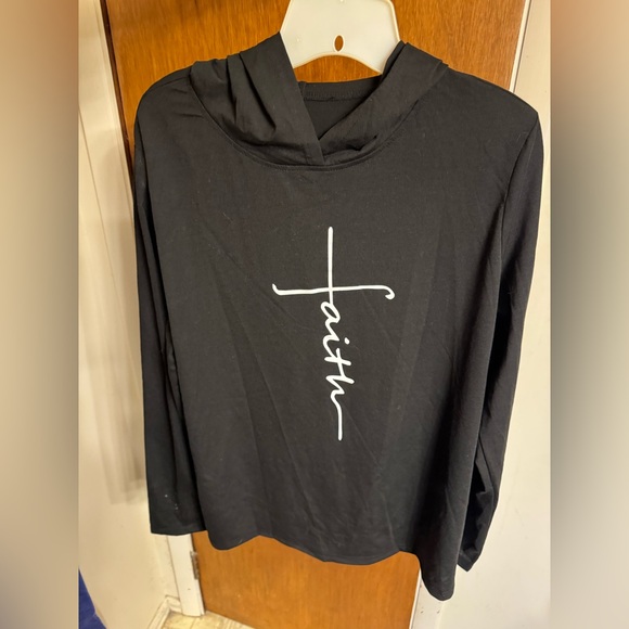 NWOT unbranded long sleeve hooded graphic tee size 2XL, graphic says faith - Picture 8 of 9